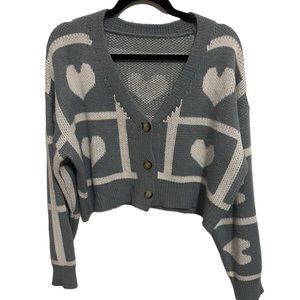 Romwe Heart Crop Cardigan Sweater